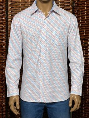 Metro Exchange Men’s Plaid Button Down Shirt XL Pastel Pink Blue Cotton